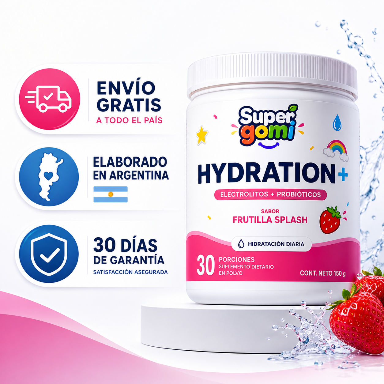 SUPERGOMI HYDRATION+ | ELECTROLITOS + PROBIÓTICOS PARA NIÑOS +4 AÑOS