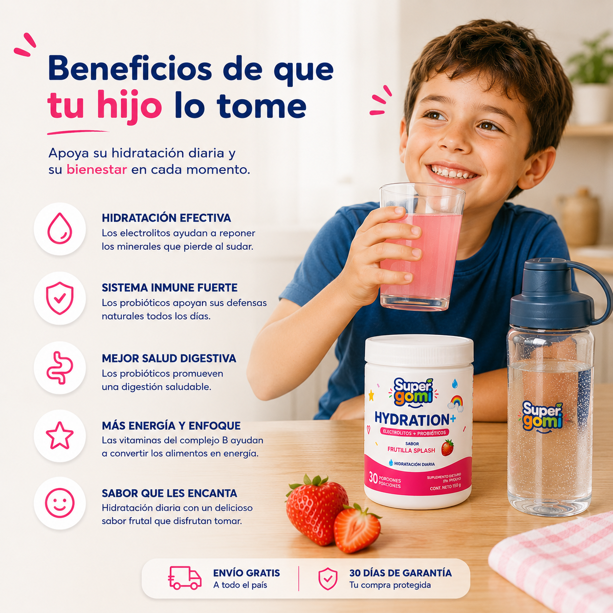 SUPERGOMI HYDRATION+ | ELECTROLITOS + PROBIÓTICOS PARA NIÑOS +4 AÑOS