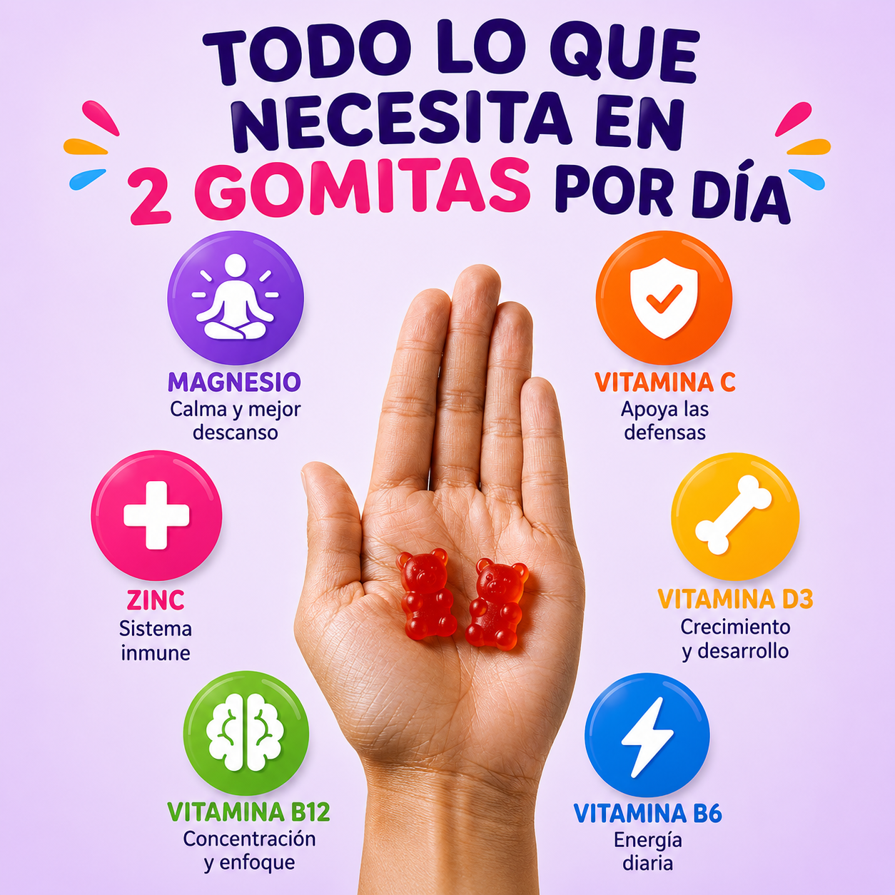 SUPERGOMI | MAGNESIO + VITAMINAS ESENCIALES PARA NIÑOS +4 AÑOS