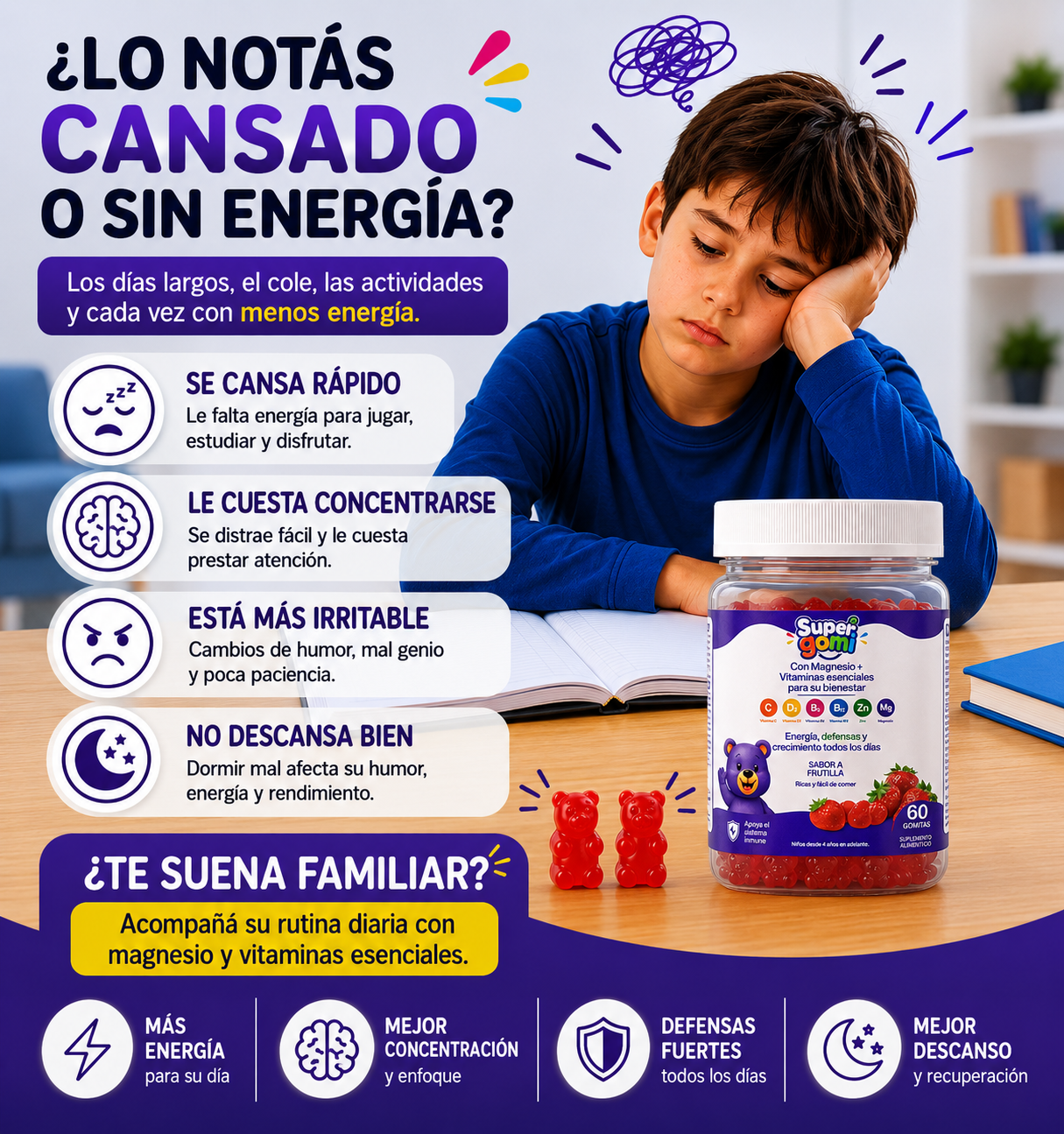 SUPERGOMI | MAGNESIO + VITAMINAS ESENCIALES PARA NIÑOS +4 AÑOS