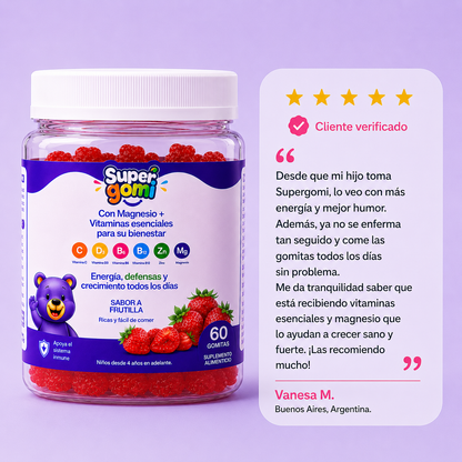 SUPERGOMI | MAGNESIO + VITAMINAS ESENCIALES PARA NIÑOS +4 AÑOS