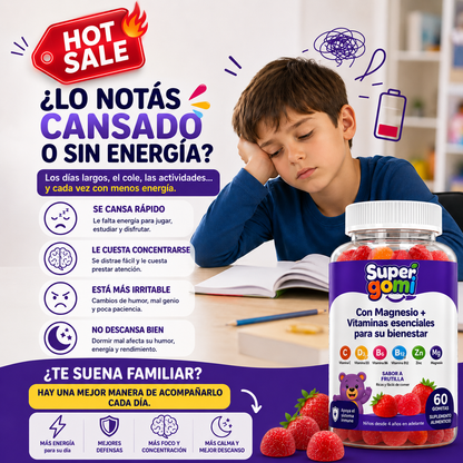 SUPERGOMI | MAGNESIO + VITAMINAS ESENCIALES PARA NIÑOS +4 AÑOS