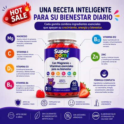 SUPERGOMI | MAGNESIO + VITAMINAS ESENCIALES PARA NIÑOS +4 AÑOS