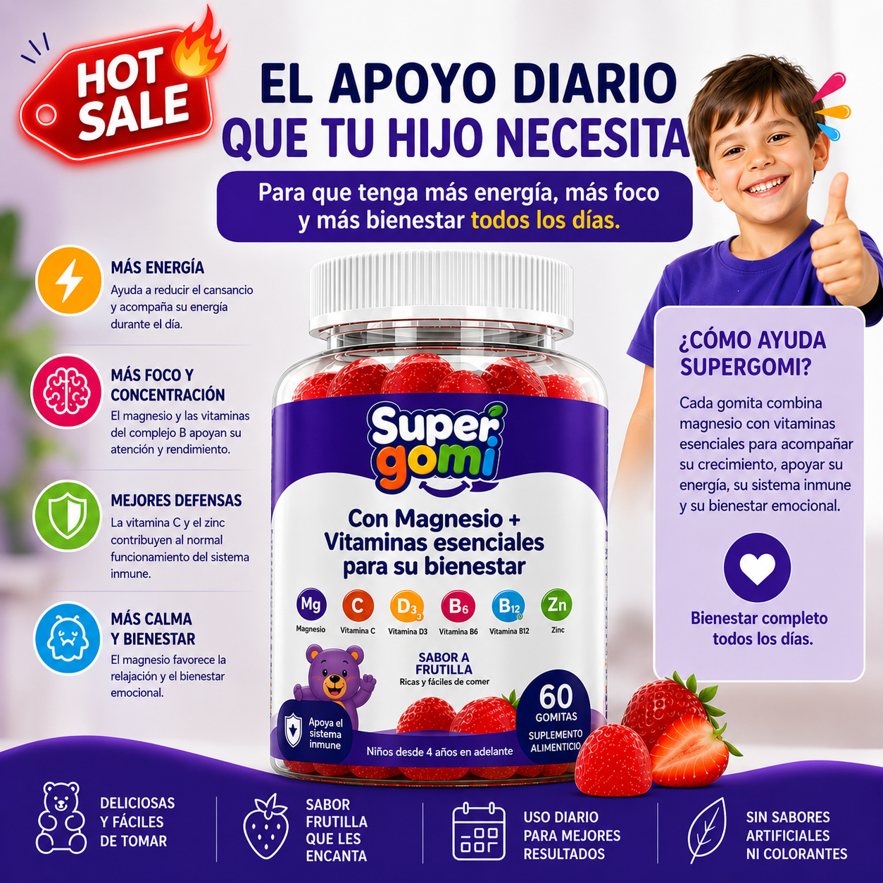 SUPERGOMI | MAGNESIO + VITAMINAS ESENCIALES PARA NIÑOS +4 AÑOS