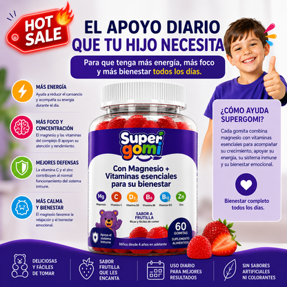 SUPERGOMI | MAGNESIO + VITAMINAS ESENCIALES PARA NIÑOS +4 AÑOS